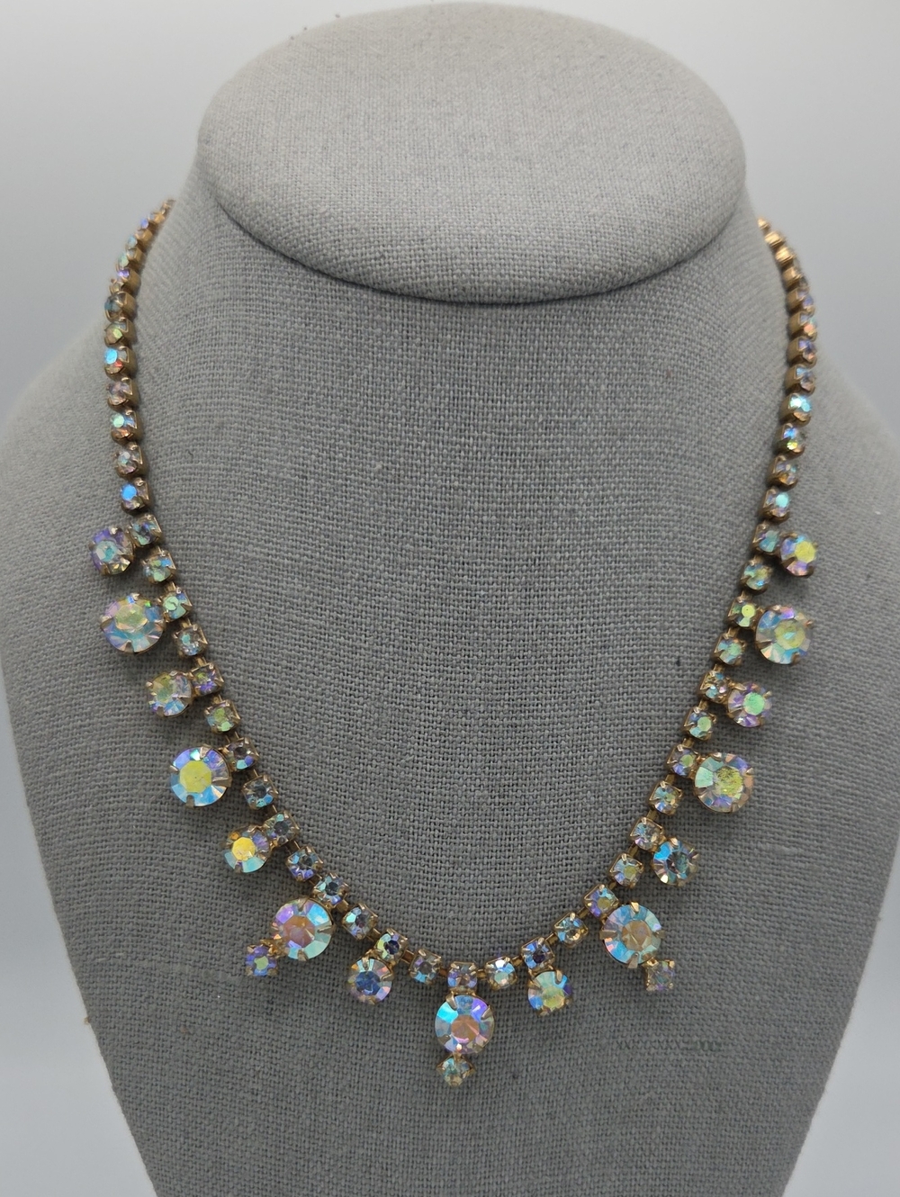 5 for $25! Vintage Aurora Crystal Drop Necklace - Gold Tone